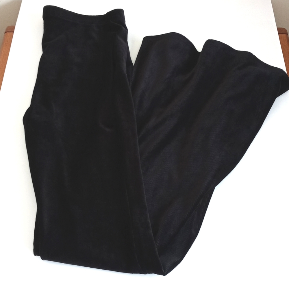 Forever 21 Women’s Black Ribbed Velvet High Waisted Slip On Bell Bottom Pants M - Picture 11 of 12